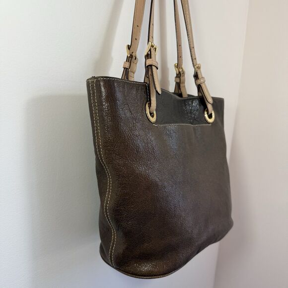 Michael Kors Metallic Bronze Brown Leather Tote Shoulder Handbag Purse - Picture 7 of 16
